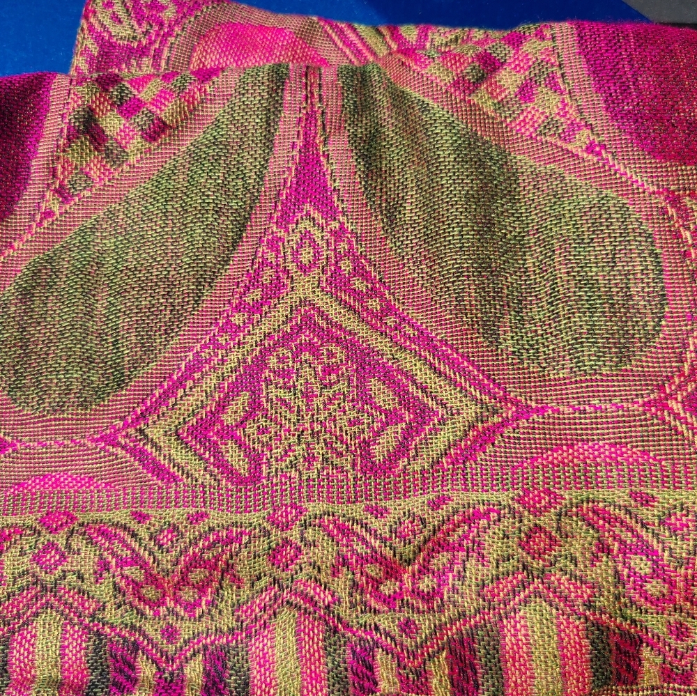 Vibrant Pink and Green Tapestry Oversized Scarf/Wrap